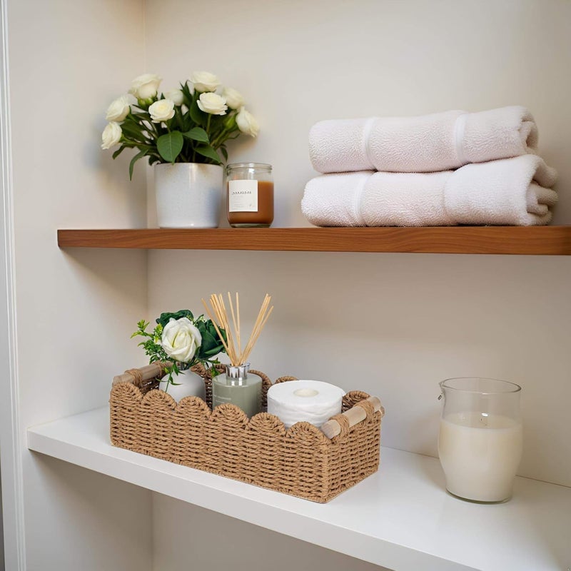 CubesLand Scalloped Decor Basket for Living Room, Home, Bathroom, 2SAME SIZE Paper Rope Basket, Toilet Storage Baskets for Over Toilet Storage Shelf, Cute Woven Basket Both Storage&Decor, Neutral - Image 4